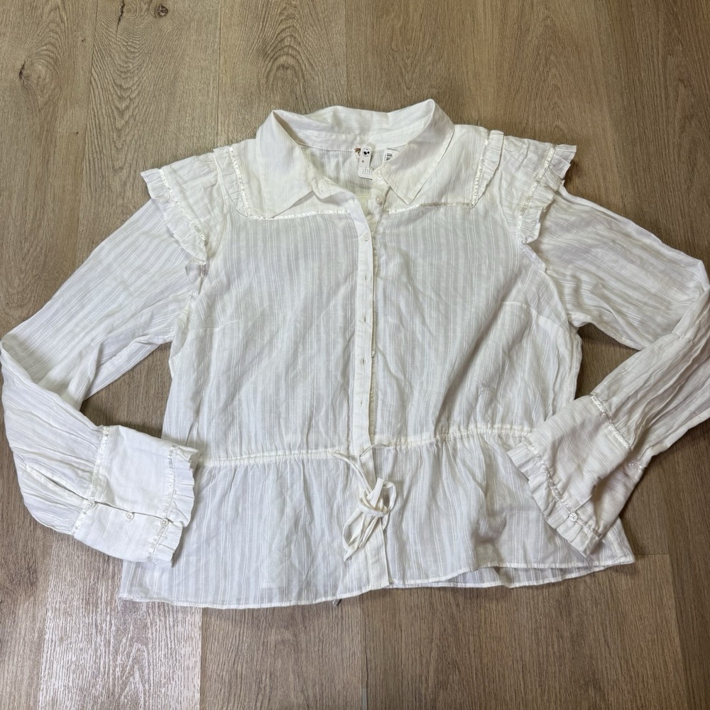 Free People XL Daybreak‎ Top Ruffle Dressy Blouse in White NWT- STAIN $108 MSRP